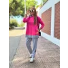 Kadın Pembe Kapşonlu Etek Ucu Detay Arma Ters Dikiş Gorunumlu Ikili Takım