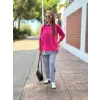 Kadın Pembe Kapşonlu Etek Ucu Detay Arma Ters Dikiş Gorunumlu Ikili Takım