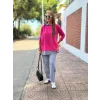 Kadın Pembe Kapşonlu Etek Ucu Detay Arma Ters Dikiş Gorunumlu Ikili Takım