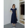 Kadın Polo Yaka Fermuar Detaylı Modal Midi Elbise
