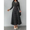 Kadın Siyah Tam Boy Beyaz Puantiyeli Elbise