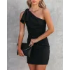 Kadın Tek Omuz Askılı Ek Parça Detay Mini Krep Elbise