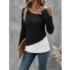 Kadın Tek Omuzu Açık Askılı çift Renkli Uzun Kollu Viskon Bluz
