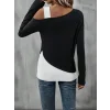 Kadın Tek Omuzu Açık Askılı çift Renkli Uzun Kollu Viskon Bluz