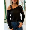 Kadın Tek Omuzu Açık Askılı Dantelli Viskon Bluz