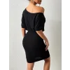 Kadın Tek Omuzu Açık Büzgülü Kısa Sandy Elbise