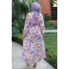 Kadın Uzun Çiçek Yaprak Desenli Belden Bağlamalı Elbise