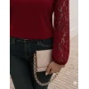 Kadın Uzun Kollu Asimetrik Yakalı Dantelli Ithal Krep Bluz