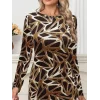 Kadın Uzun Kollu Bisiklet Yaka Desenli Dalgıç Kısa Elbise