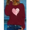 Kadın Uzun Kollu Bisiklet Yaka Kalp Desenli Viskon Bluz