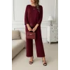 Kadın Uzun Kollu Bisiklet Yaka Pulpayetli Viskon Iki Iplik Bluz Ve Pantolon Ikili Takım