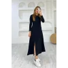 Kadın Uzun Kollu Bisiklet Yaka Size Kadar Yırtmaç Detay Maxi Boy Elbise