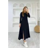 Kadın Uzun Kollu Bisiklet Yaka Size Kadar Yırtmaç Detay Maxi Boy Elbise