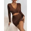 Kadın Uzun Kollu çapraz Dekolte Detaylı Mini Sandy Elbise