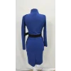Kadın Uzun Kollu Hakim Yaka Beli Kemerli Cepli Midi Ithal Krep Elbise