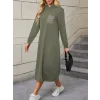 Kadın Uzun Kollu Kapşonlu Cep Detaylı Viskon Iki Iplik Maxi Elbise