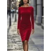 Kadın Uzun Kollu Kayık Yaka Mini Kadife Elbise