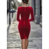 Kadın Uzun Kollu Kayık Yaka Mini Kadife Elbise
