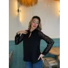 Kadın Uzun Kollu Kolları Dantelli Hakim Yaka Krep Bluz