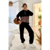 Kadın Uzun Kollu Leopar Detay Sweat Ve Yanı Leopar şerit Detay Pantolon Ikili Takım
