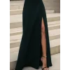 Kadın Uzun Kollu Madonna Yakalı Yırtmaç Detaylı Uzun Ithal Krep Elbise