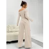 Kadın Uzun Kollu Omuzlardan Açık Asimetrik Kesim Kaşkorse Bluz Ve Pantolon Ikili Pantolon