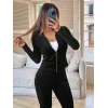 Kadın Uzun Kollu önden Fermuarlı Kadife Bluz Ve Pantolon Ikili Takım