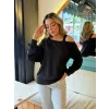 Kadın Uzun Kollu Tek Omuz Askı Detay Salaş Viskon Iki Iplik Bluz