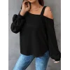 Kadın Uzun Kollu Tek Omuz Askı Detay Salaş Viskon Iki Iplik Bluz