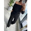 Kadın Uzun Kollu Tek Omuzdan Açık Modal Bluz Ve Pantolon Ikili Takım