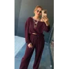 Kadın Uzun Kollu Tek Omuzdan Açık Viskon Iki Iplik Bluz Ve Pantolon Ikili Takım