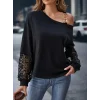 Kadın Uzun Kollu Tek Omuzu Açık Askılı Toka Ve Dantel Detay Viskon Iki Iplik Bluz