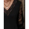 Kadın Uzun Kollu V Dantel Yakalı Viskon Bluz