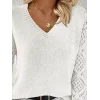 Kadın Uzun Kollu V Yaka Kol Delikli Baklava Desen Detaylı Triko Kazak
