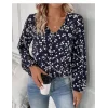 Kadın Uzun Kollu V Yakalı çiçek Desenli Modal Bluz