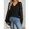 Kadın Uzun Kollu V Yakalı Dantelli Viskon Iki Iplik Bluz