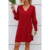 Kadın Uzun Kollu V Yakalı Kısa Ithal Krep Elbise