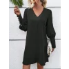 Kadın Uzun Kollu V Yakalı Kısa Ithal Krep Elbise