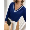 Kadın Uzun Kollu V Yakalı Viskon Iki Iplik Bluz