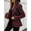 Kadın Uzun Kollu Yakalı Kare Desenli Ekoseli Düğmeli Ceket