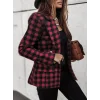 Kadın Uzun Kollu Yakalı Kare Desenli Ekoseli Düğmeli Ceket