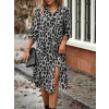 Kadın Uzun Kollu Yakalı önden Düğmeli Leopar Desenli Modal Midi Elbise