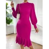 Kadın Uzun Kollu Yarı Balıkçı Yaka Etek Ucu Fırfır Detaylı Midi Ithal Krep Elbise