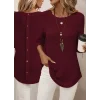 Kadın Uzun Kollu Yuvarlak Yaka Arkadan Düğmeli Waffle Bluz