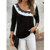 Kadın Uzun Kollu Yuvarlak Yakalı çift Renkli Dantel Detaylı Viskon Bluz