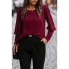 Kadın Uzun Kollu Yuvarlak Yakalı Düğmeli Ithal Krep Bluz