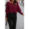 Kadın Uzun Kollu Yuvarlak Yakalı Düğmeli Ithal Krep Bluz