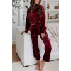 Kadın Uzun Kollu Yuvarlak Yakalı Kadife Bluz Ve Pantolon Takım