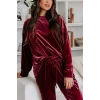 Kadın Uzun Kollu Yuvarlak Yakalı Kadife Bluz Ve Pantolon Takım