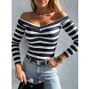 Kadın V Yaka Süprem Kumaş Çizgi Desenli Bluz